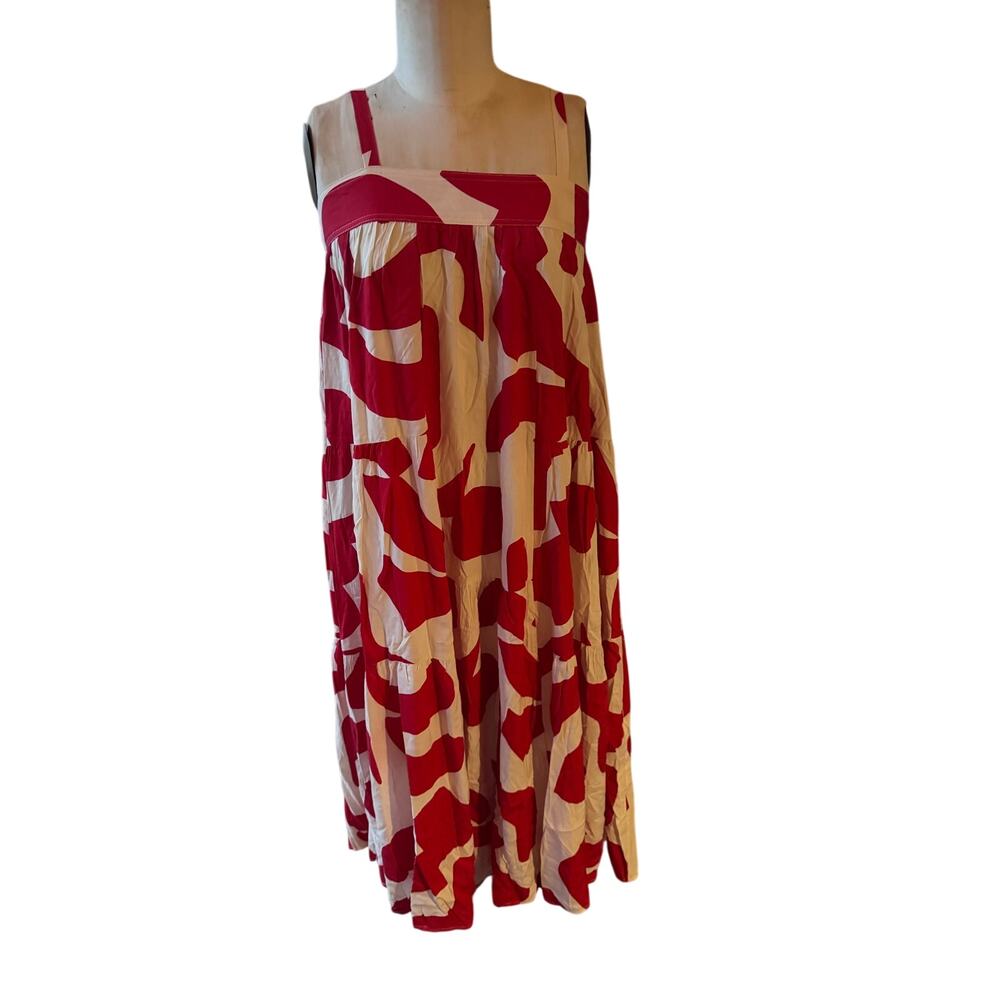 Abel the label Anthropologie tiered boho maxi sundress red white sz xs